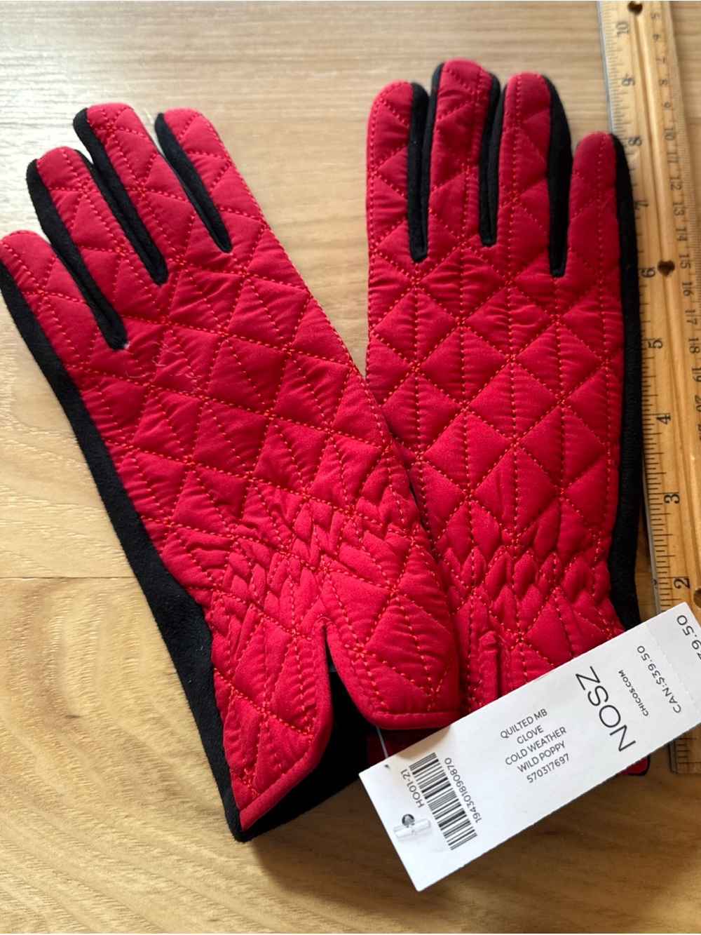 Chico's Quilted Red Gloves with Black Trim OS NEW